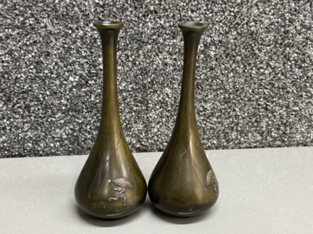 Late Victorian-early 1900s pair of antique Chinese bronze small vases