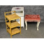 Loom bedside table, stool and cane shelves