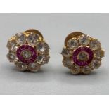 A pair of 9ct gold ruby and paste earrings with screw fittings 3.2g gross