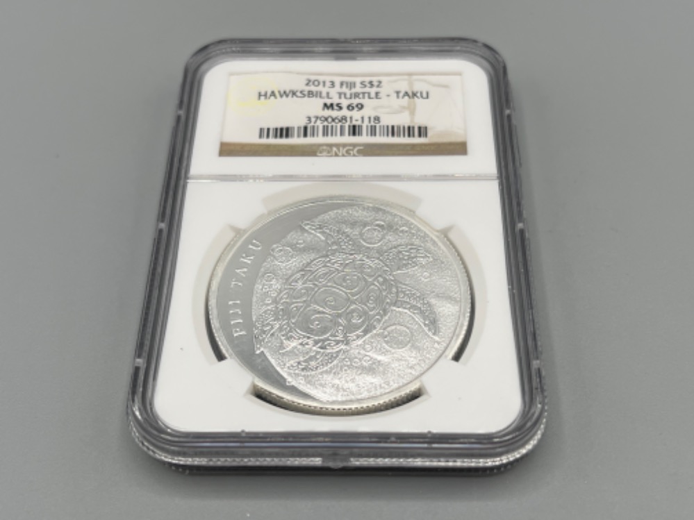 2013 Fiji silver $2 Hawksbill turtle - Tuku. Graded and sealed by NGC