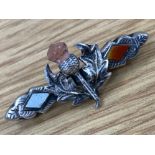 Sterling silver Scottish thistle brooch with 3x different gemstones 3.1g