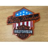 Cast metal Harley Davidson USA flag plaque