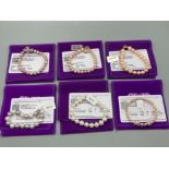 Six pearl bracelets by Gemporia with COAs and slips