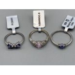 Three silver rings to include one kunzite and diamond by Gemporia sizes P and T 1/2 5.4g gross