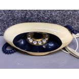 Vintage Genie push button telephone in blue & Beige, by the American telecommunications corp - (