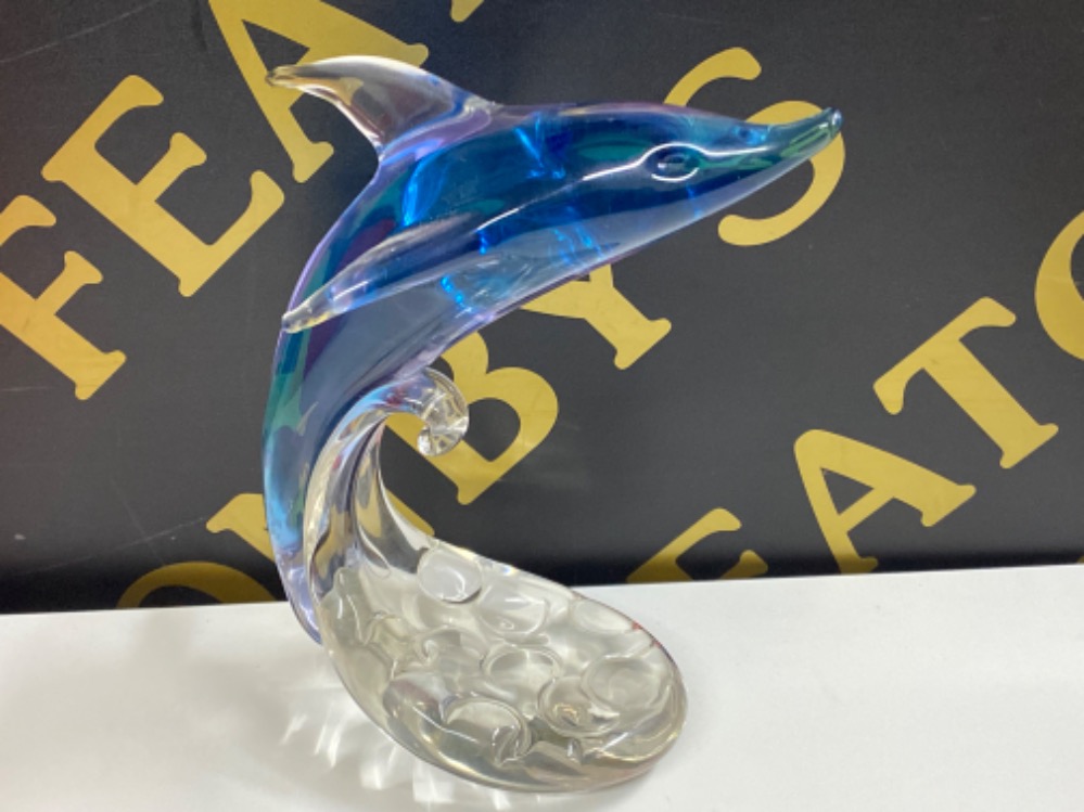 Large 1960s Konstglas Ronneby Sweeden B700 art glass sommerso Dolphin ornament, signed to base