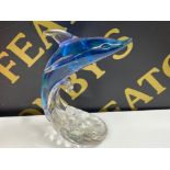 Large 1960s Konstglas Ronneby Sweeden B700 art glass sommerso Dolphin ornament, signed to base