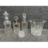 3 Crystal decanters (1 has silver collar) and crystal ice bucket