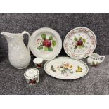 Portmeirion fine bone China x7 items including meat plate and wall clock