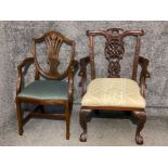 Victorian mahogany shield back armchair plus one other