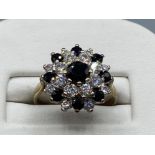 Ladies 9ct Yellow Gold sapphire and cubic zirconia cluster ring, 3.0grm size N