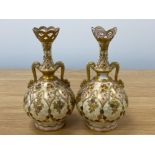 Superb pair of 19th century Limoges porcelain double handled vases with reticulated rims by