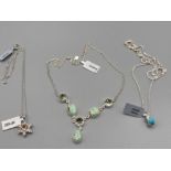 Three silver necklaces by Gemporia to include variscite and prasiolite with COAs