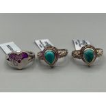 Three silver rings by Gemporia two turquoise sizes P T and T 1/2 17g gross with COAs and slips