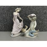2 Nao by Lladro figures and lady in hat and kids playing