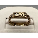 9ct gold love chain ring. Size K 2.6g