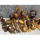 Box of miscellaneous hand carved wooden ornaments (mainly animals)