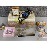 Jewellery box containing miscellaneous items including Ronson table lighter, watermans ideal vintage