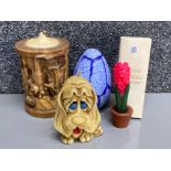 4 novelty candles includes Adam Candles flower in pot with original box, blue egg, blood hound dog &