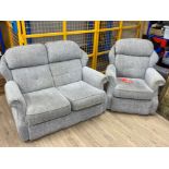 G-Plan two seater sofa & matching armchair, upholstered in a grey fabric