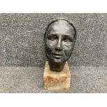 A bronzed plaster bust of a lady by Joan Fay 38cm high including plinth