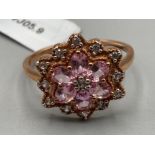 9ct rose gold pink spinel and zircon ring by Gemporia size R 3.2g gross with COA