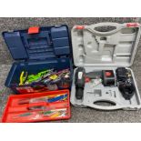 Performance power drill in original case together with a tool box and contents