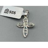 Silver and blue diamond cross shaped pendant by Gemporia 2.4g gross with COA and slip