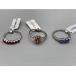 Three silver rings by Gemporia to include tanzanite sizes R T and U 8.8g gross with COAs