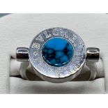 Ladies 18ct white gold Bvlgari ring, featuring a rotable circle on side is set with Turquoise and