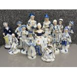 Large lot of blue and white continental figures 18+