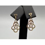 9ct gold celtic drop earrings. 1.9g