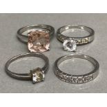 4 silver 925 dress rings - includes 3x solitaire & 1x half eternity ring, with CZ stones, 7.6g