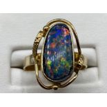 Ladies 9ct Yellow Gold blue opal ring, comprising of a opal set in a fancy ornate setting, 3.7grm