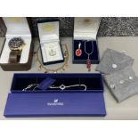 Swarovski bracelet in original box with gents watch and other costume jewellery