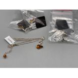 Silver and amber necklace and four pairs of earrings by Gemporia, earrings still sealed, with COAs