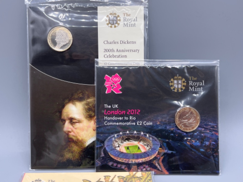 4 Royal mint uncirculated £2 coins. London 2012 hand over commemorative, Charles Dickens, The - Image 3 of 3