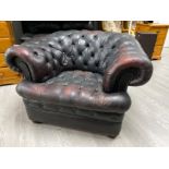 Dark red leather & metal studded chesterfield club chair