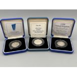 3 x silver proof 50p coins includes NHS, D-Day and 25th anniversary EEC all in cases with