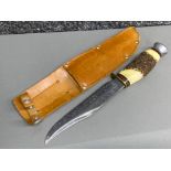 Vintage Bowie horn handled hunting knife (J.Nowill & sons) with case