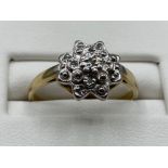 9ct gold nine stone diamond cluster ring, 2.2grm size M1/2