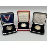 3 x £2 silver proof piedfort coins including the end of World War II