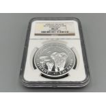 2015 African wildlife Somalia silver $100s elephant coin. Graded and sealed by NGC