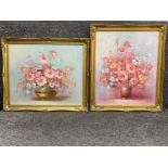 Two gilt framed oil on canvas still life painting both signed by the artists bottom right “