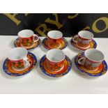 Set of 6 Andrea Fontebasso 1760 African themed espresso cups & saucers