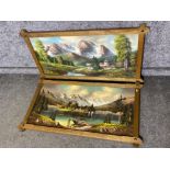 2x large oil on canvas paintings in matching frames (both mountain scenes) signed indistinct