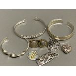 Box containing miscellaneous continental silver items (some marked 925) includes bangles,