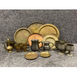 Large collection of metal ware including pewter and brass