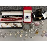 Job lot of mixed costume jewellery Mainly white metal, including bracelets, necklaces, brooches etc