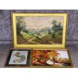 Large oil on canvas painting Of a country scene signed by the artist together with gilt framed oil